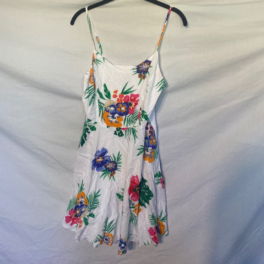 Old Navy Womens Floral Tropical Sun Dress White Smocked‎ Back Mini Size S Small